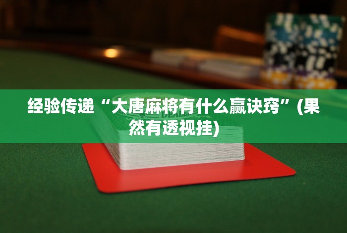 经验传递“大唐麻将有什么赢诀窍”(果然有透视挂)